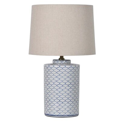 BLUE AND WHITE LATTICE LAMP WITH SHADE