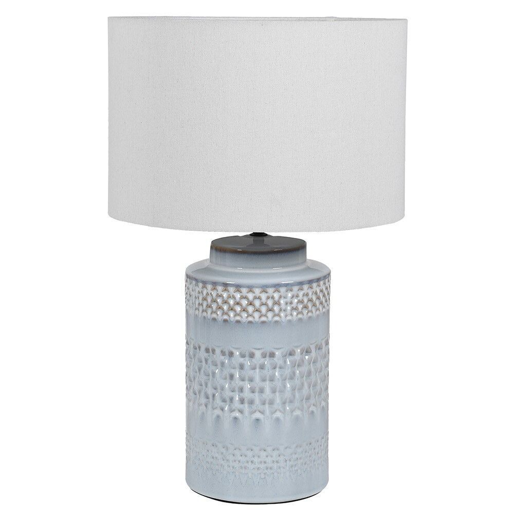 PALE BLUE CERAMIC LAMP BASE AND LINEN SHADE