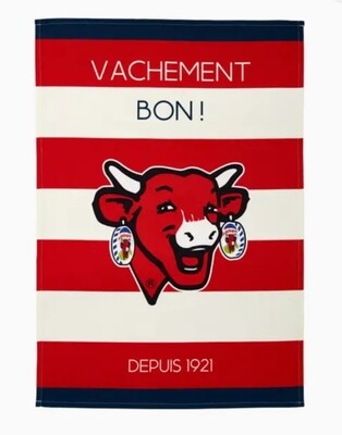LAUGHING COW RED STRIPE TEA TOWEL