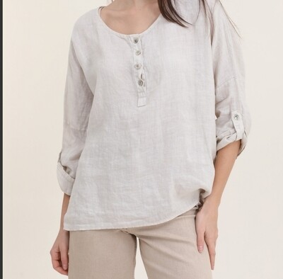 MILLY STONE LINEN 4 BUTTON TOP