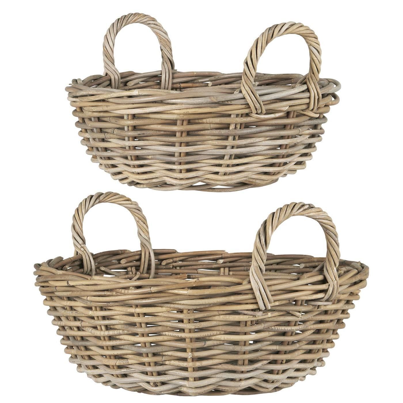 BEATY LOW RATTAN BASKET WITH HANDLES IN LARGE