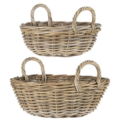 BEATY LOW RATTAN BASKET WITH HANDLES IN SMALL