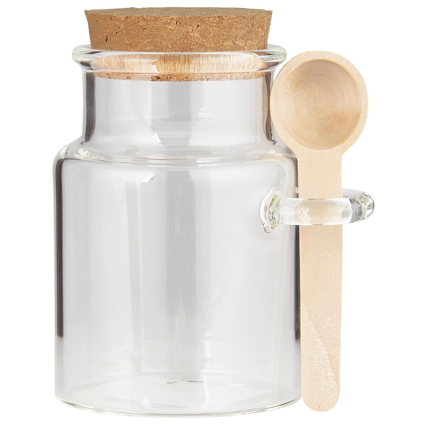 CORK LIDDED GLASS JAR WITH SPOON 140ml