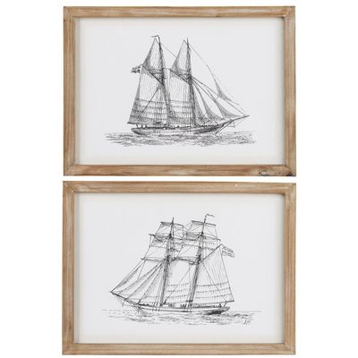 SET OF 2 SHIP SKETCHES IN PINE FRAMES