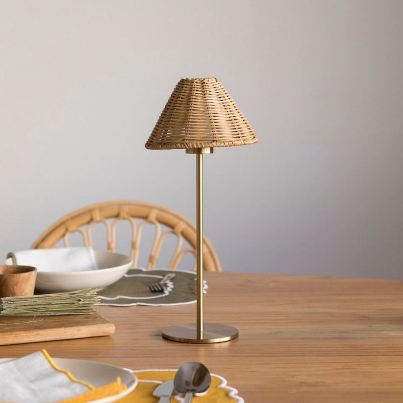 EVIE CORDLESS RATTAN AND BRASS LAMP