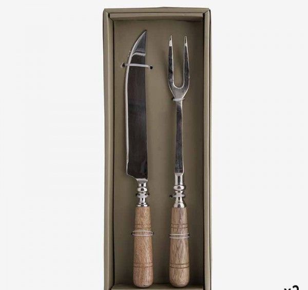 WOODEN HANDLE CARVING KNIFE AND FORK