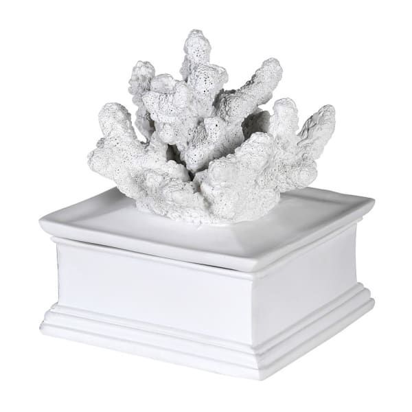 WHITE FAUX CORAL LIDDED CERAMIC BOX