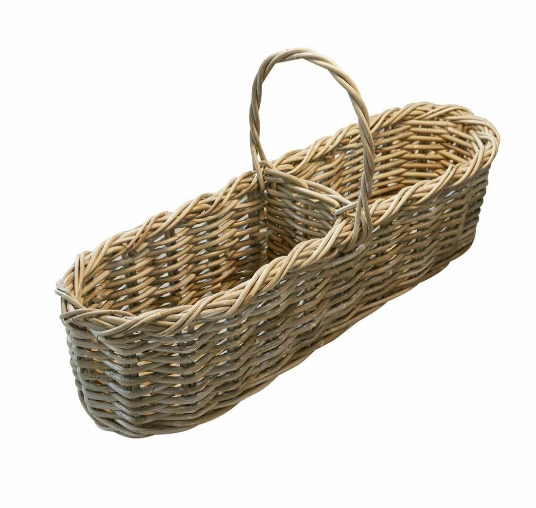 OVAL RATTAN BASKET WITH 2 COMPARTMENTS