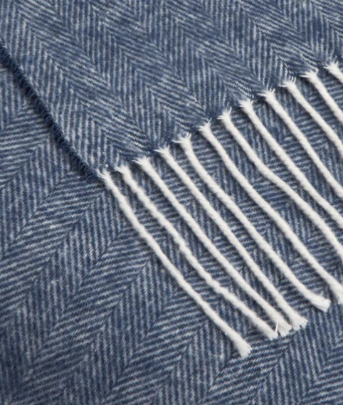 DARK BLUE COTTON HERRINGBONE THROW