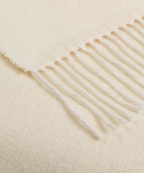 WINTER WHITE COTTON HERRINGBONE THROW