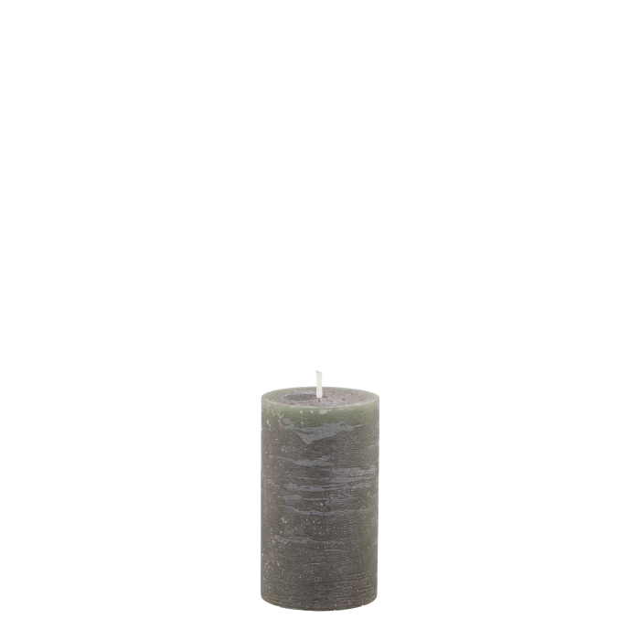 RUSTIC PILLAR CANDLE IN OLIVE 10x6cm