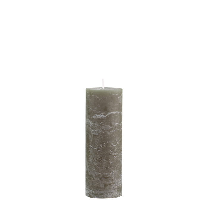 RUSTIC PILLAR CANDLE 20x7cm IN OLIVE