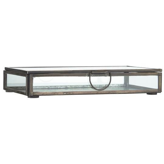 BLACK METAL FRAME GLASS OBLONG LIDDED BOX