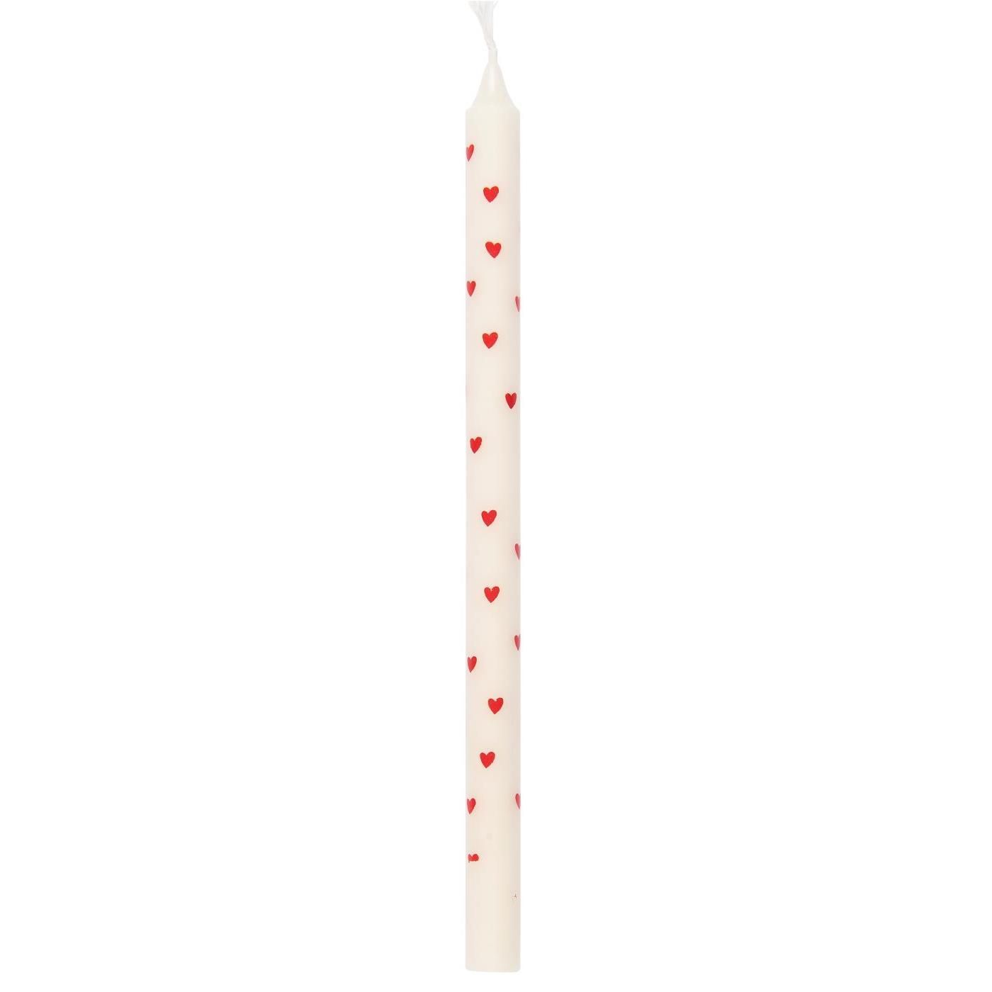 4 X TALL WHITE TAPER CANDLES WITH LOVE HEARTS