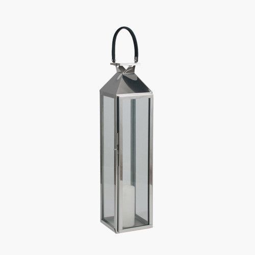 SILVER STAINLESS STEEL AND GLASS LANTERN