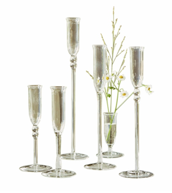 SET OF 6 GLASS BUD / CANDLE HOLDERS