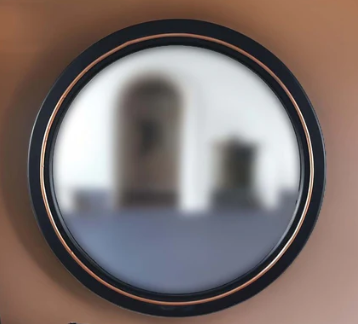 LAUSEL ROUND BLACK AND COPPER RIM MIRROR