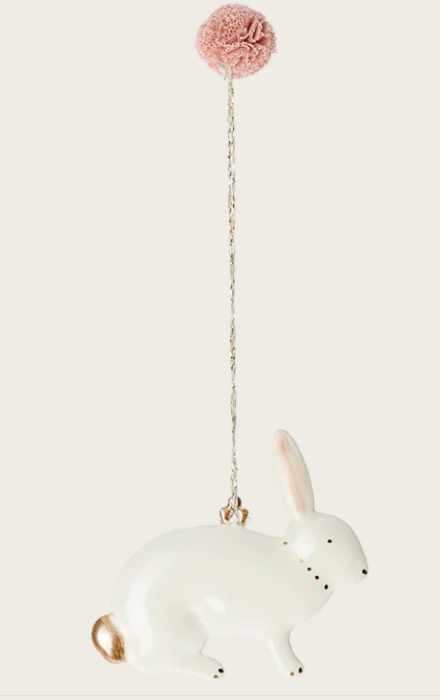 METAL SITTING BUNNY WITH PINK POMPOM