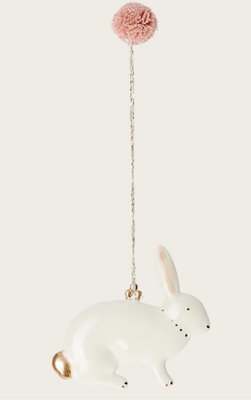 METAL SITTING BUNNY WITH PINK POMPOM METAL SITTING BUNNY WITH PINK POMPOM