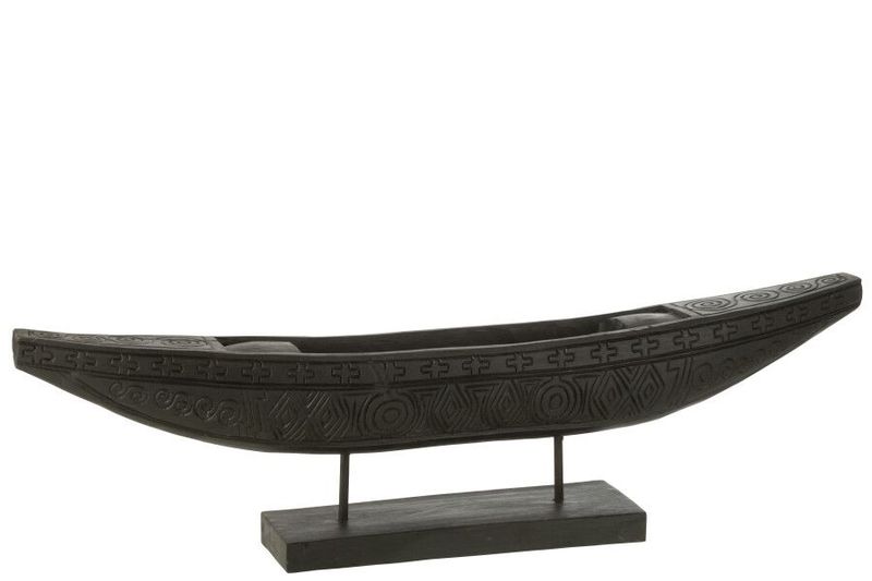 LARGE BLACK WOODEN DISPLAY BOAT