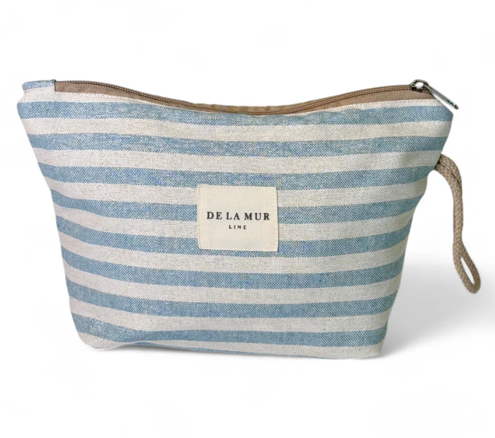 BLUE AND CHALK STRIPE COSMETICS BAG