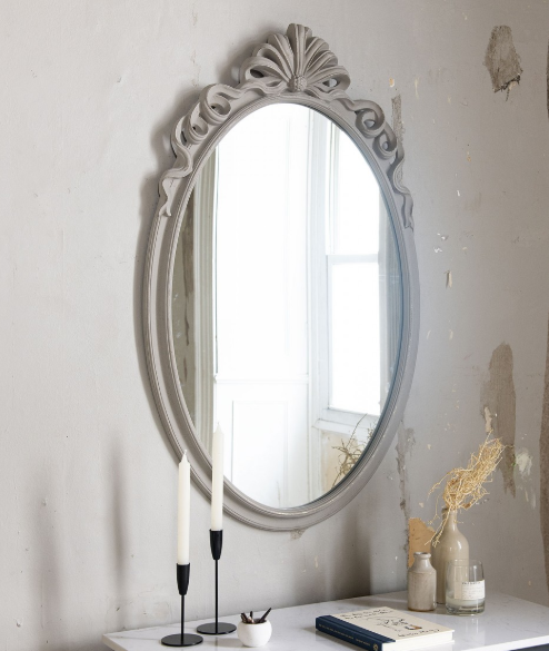 GREY RIBBON TOP OVAL MIRROR