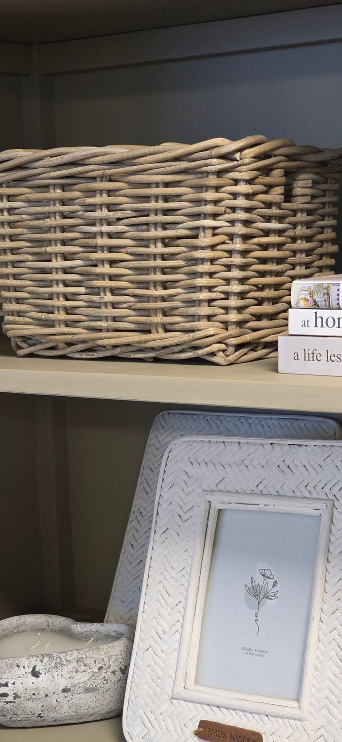 RECTANGULAR KUBU RATTAN SHELF STORAGE BASKET - SIZE 1