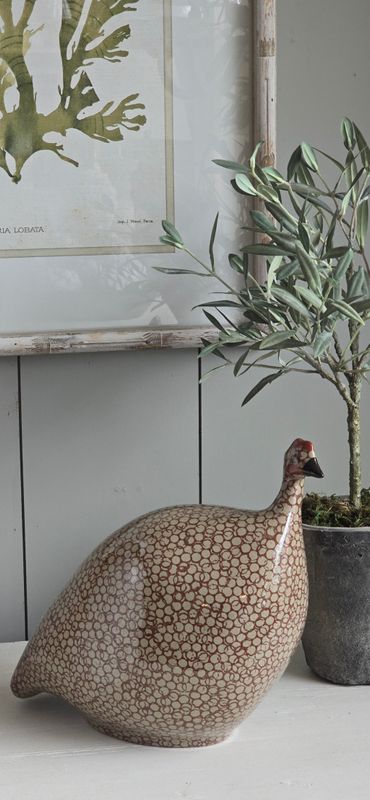 LARGE BORDEAUX AND BEIGE  SPOTTED GUINEA FOWL