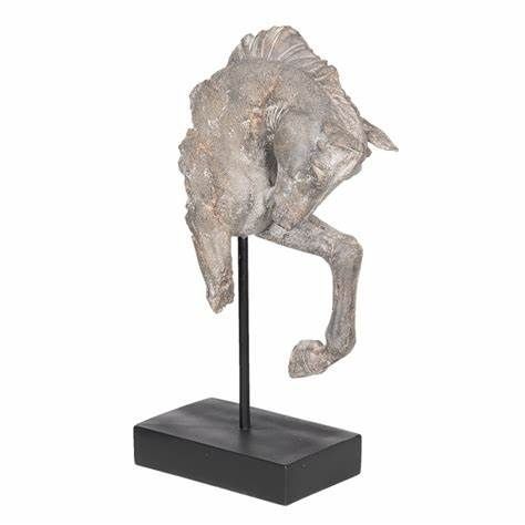 DECORATIVE GREY HORSE ON BLACK STAND