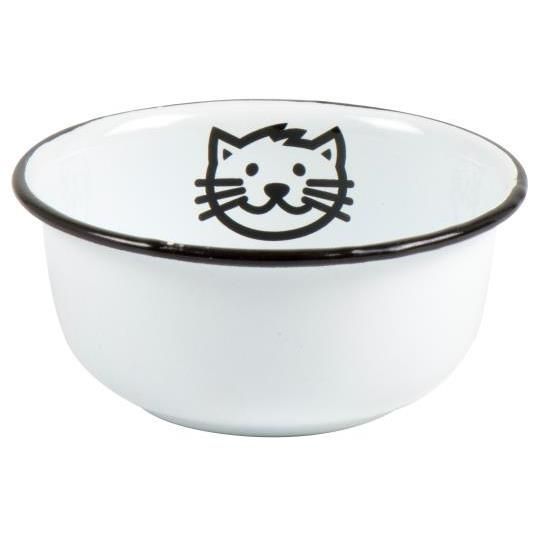 WHITE ENAMEL CAT BOWL