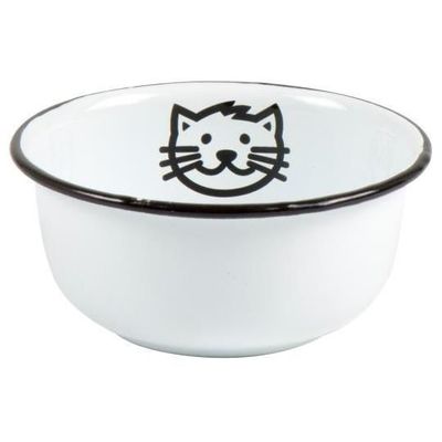 WHITE ENAMEL CAT BOWL