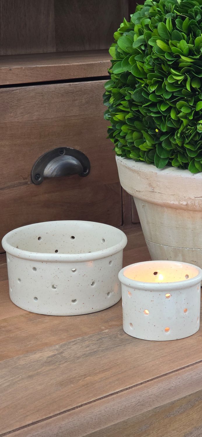FRENCH CHEESE MOULD CANDLE HOLDERS SET OF 2