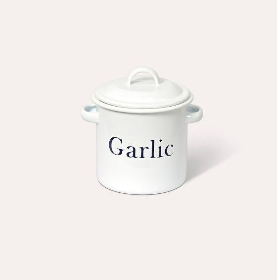 ENAMEL GARLIC STORAGE IN WHITE