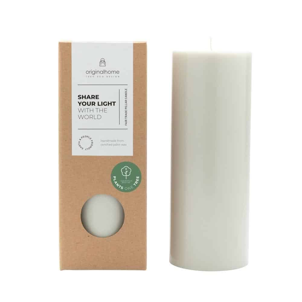 VEGAN PILLAR CANDLE IN LIGHT GREY