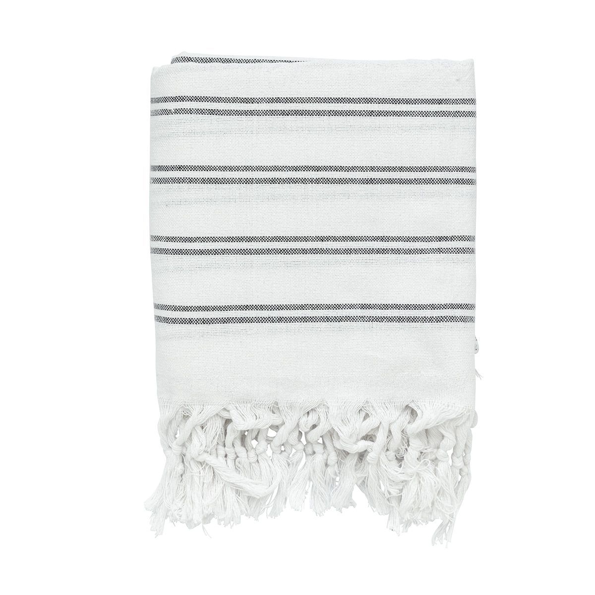 LIGHTWEIGHT WHITE STRIPE THROW WITH FRINGE
