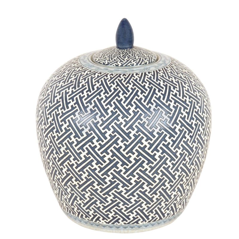 LIDDED BLUE TEMPLE JAR