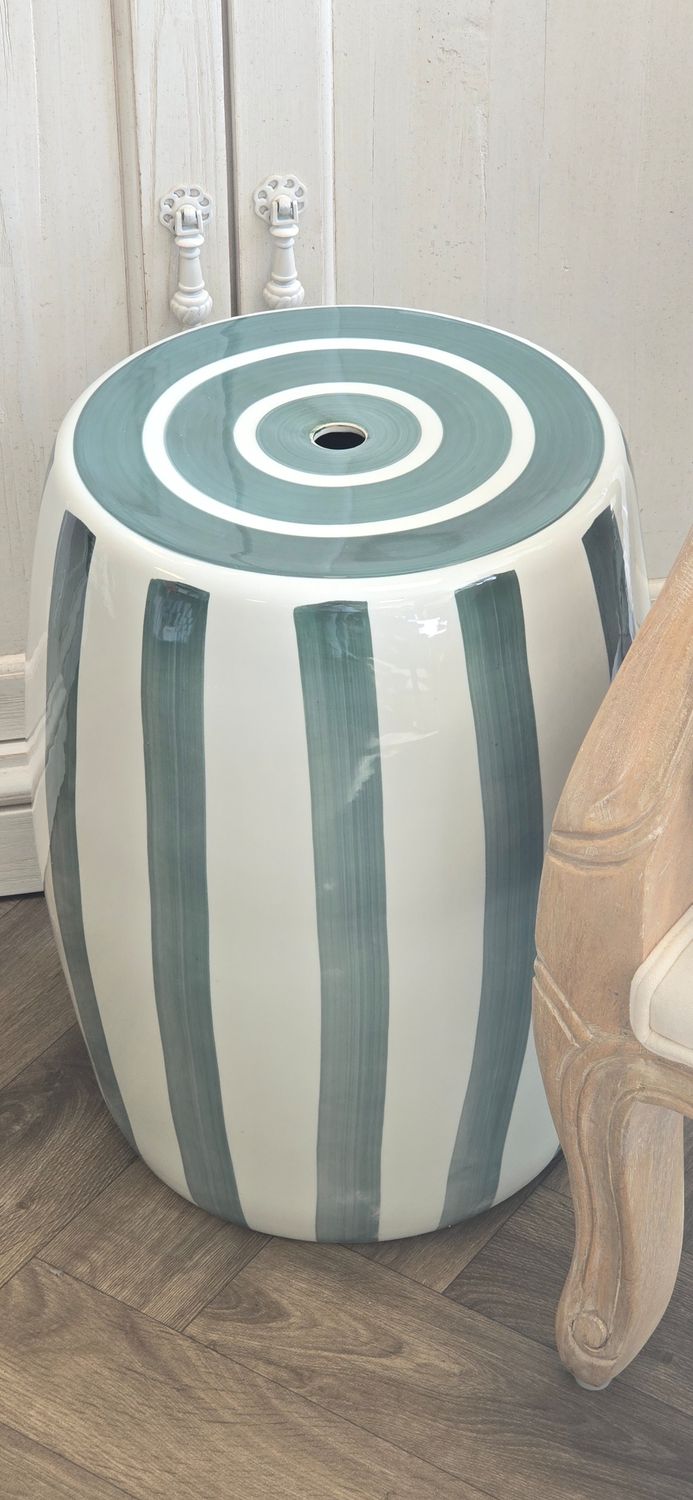 SMOKED GREEN STRIPE CERAMIC STOOL