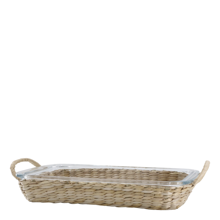 GLASS BAKING DISH INSIDE WICKER COVER