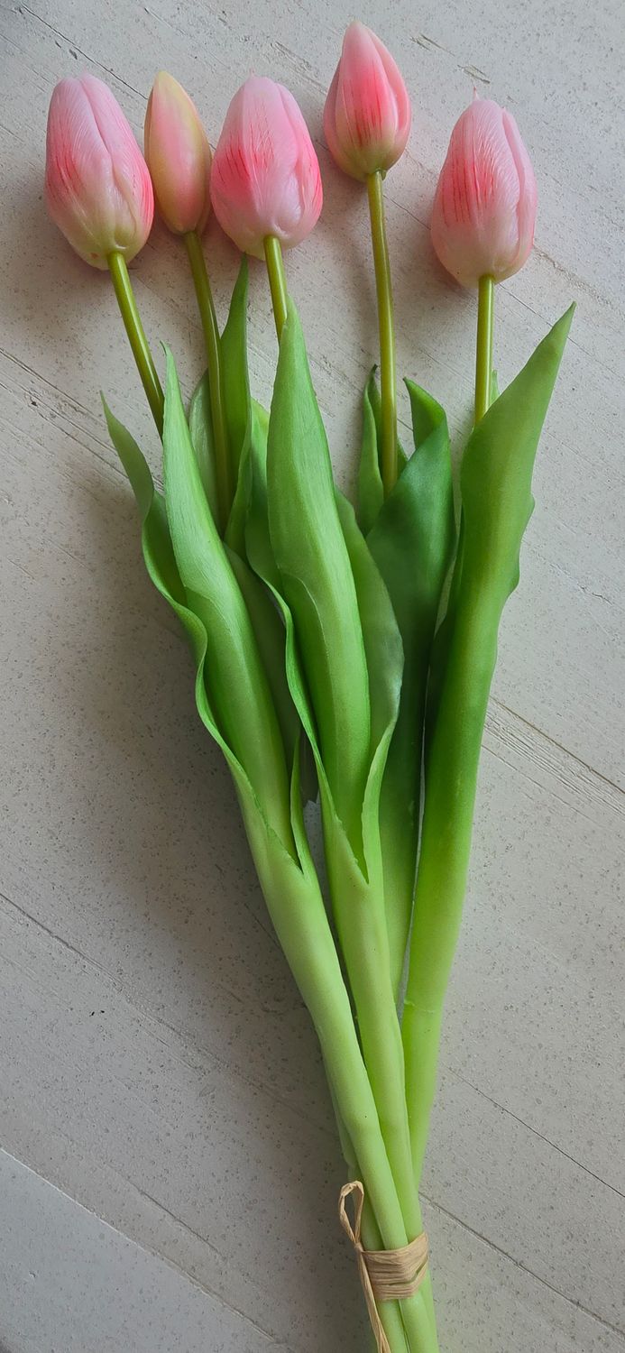 5 FAUX TULIPS IN PINK 42cm