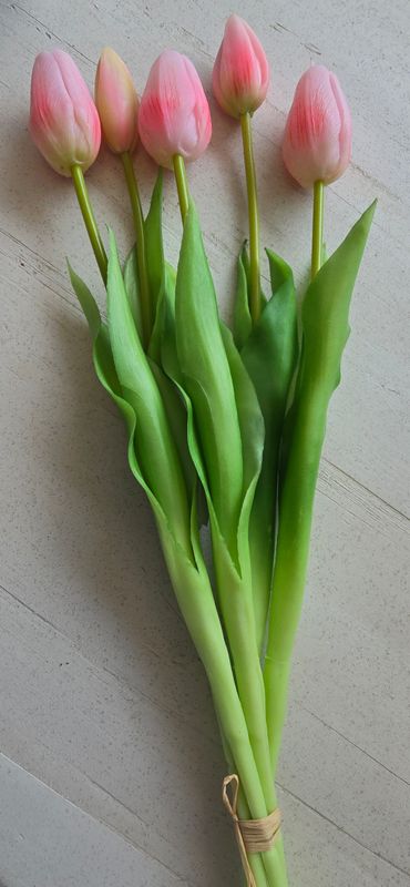 5 FAUX TULIPS IN PINK 42cm
