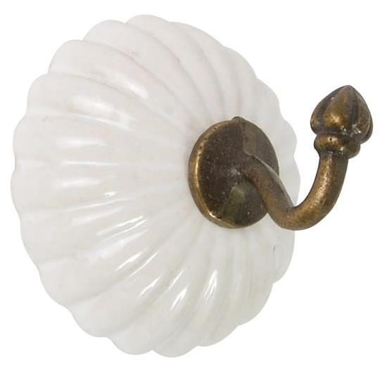 WHITE CERAMIC AND BRASS HOOK