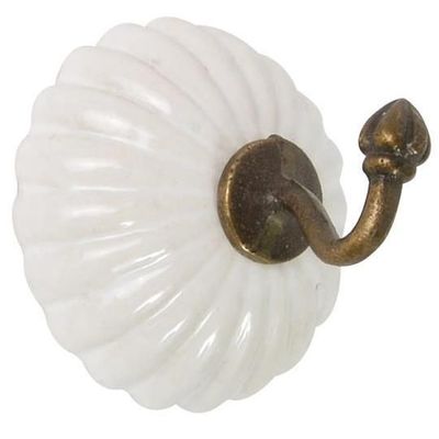 WHITE CERAMIC AND BRASS HOOK