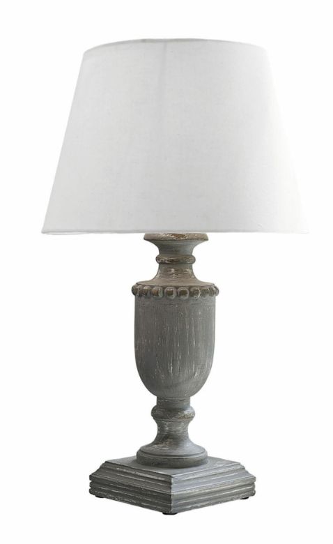 DREW ANTIQUE GREY LAMP WITH WHITE COTTON SHADE