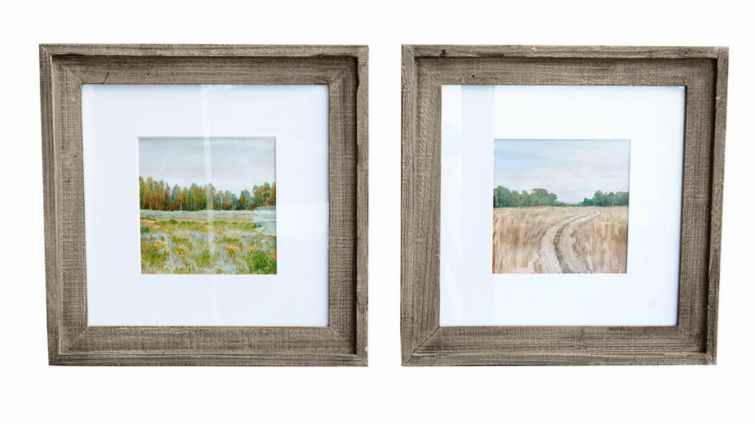PAIR OF LANDSCAPE PRINTS IN RUSTIC WOODEN FRAMES