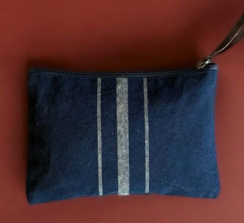 DENIM STRIPE CASUAL CLUTCH OR MAKEUP BAG