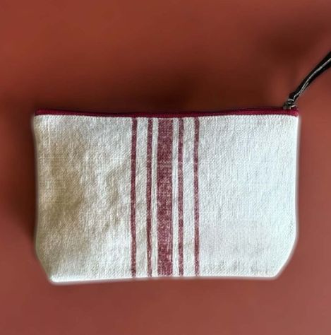 RED STRIPE CASUAL CLUTCH OR MAKEUP BAG