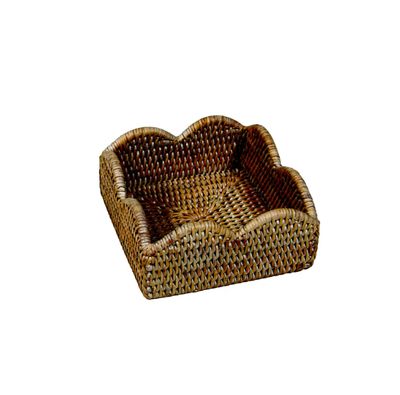 NATURAL RATTAN SCALLOPED COCKTAIL NAPKIN HOLDER