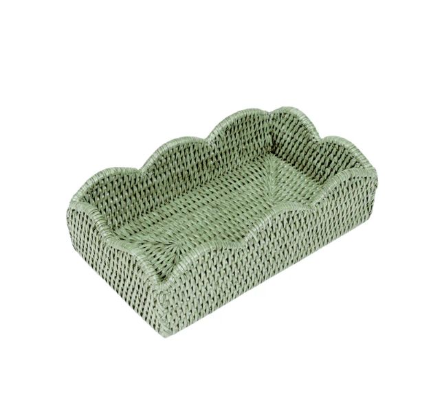 DUCK EGG GREEN RATTAN SCALLOPED BUFFET HOLDER
