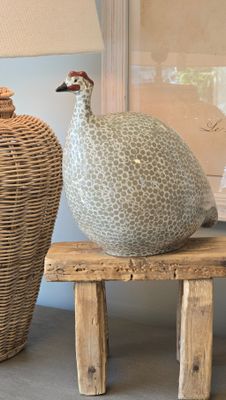 LARGE MOSSY STONE ON WHITE GUINEA FOWL