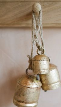 SET OF 3 BRASS BELLS ON JUTE ROPE